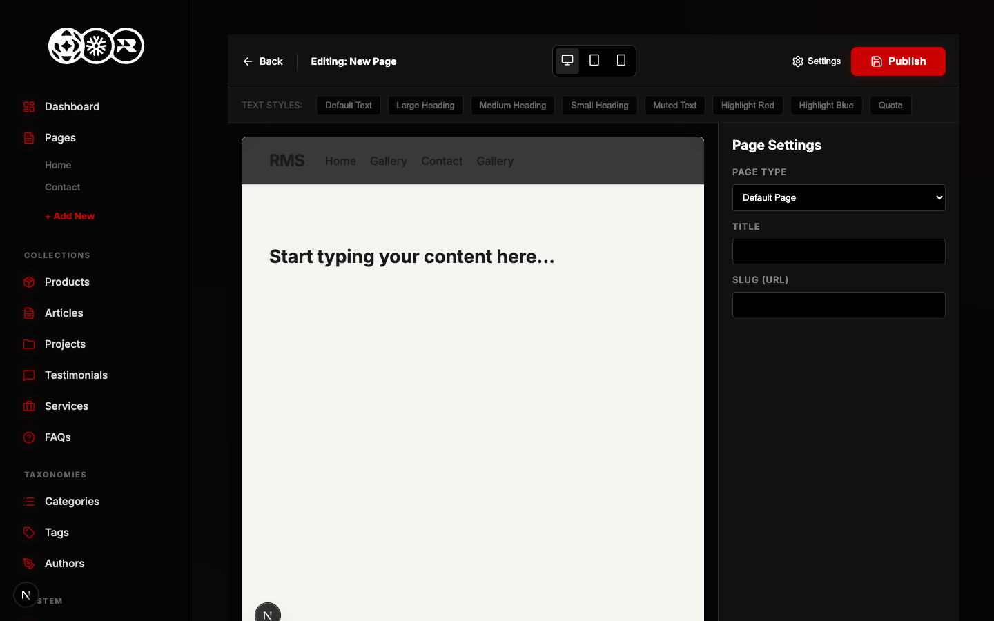 Adding a new page via Visual Editor